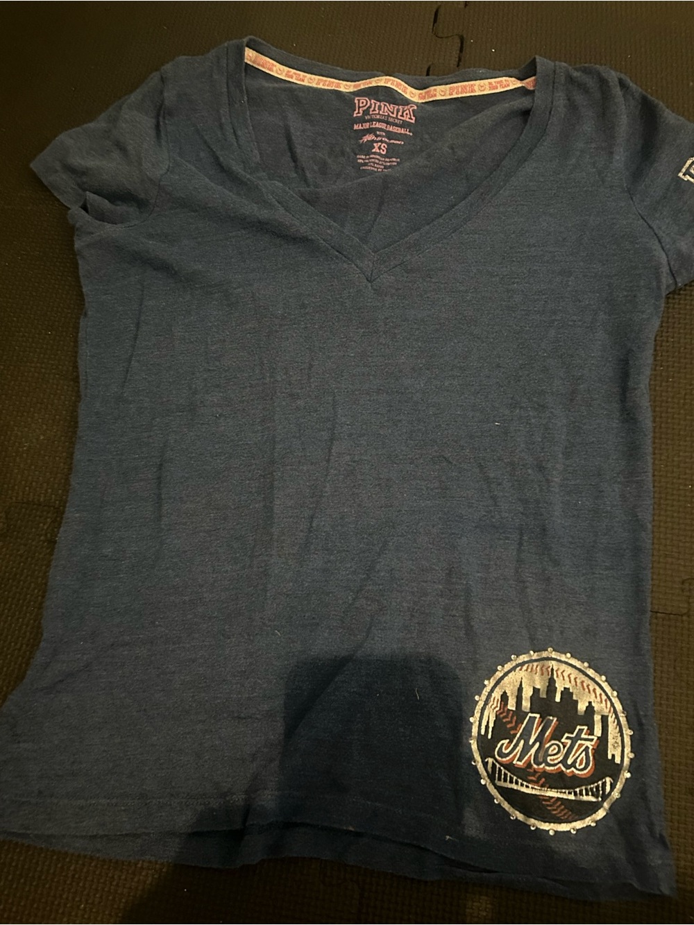 Victoria's Secret PINK Navy Blue Mets V‑Neck Tee